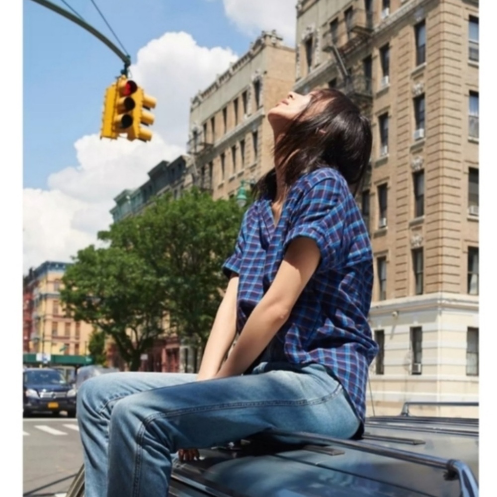 Madewell Navy Checkered Blouse